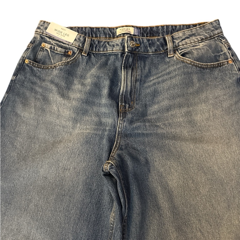 Next Wide Leg Mid Rise Jeans 14 R - Picture 3 of 6